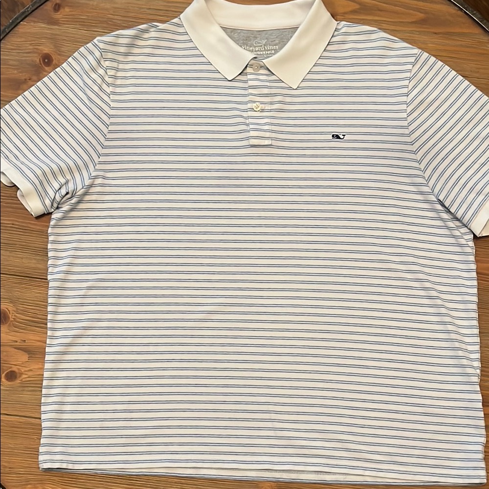 Men's Vineyard Vines Edgartown Striped Polo Shirt - White and Blue